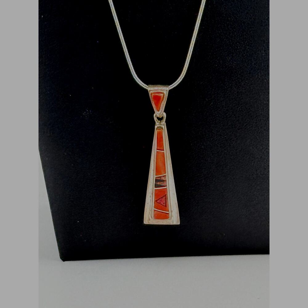 Rare Signed Rick Tolino Navajo Fire Opal Pendant Necklace